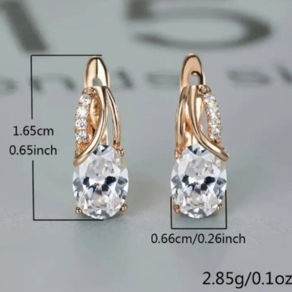 18k Gold Plated Water Drop Green Diamond Earrings - Picture 2 of 3